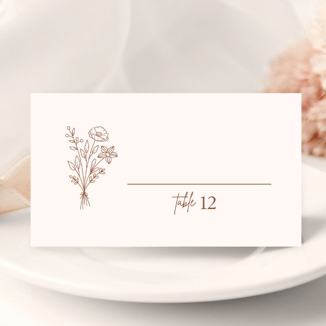 Cartão de Assento de Casamento Boho Botanicals Ter (Boho botanicals terracotta place card helps guests find seats easily with a warm personalized touch)