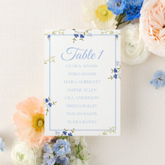 Cartão de Assento de Casamento Floral Azul e Cinza