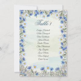 Cartão de Assento de Casamento Floral Azul Elegant