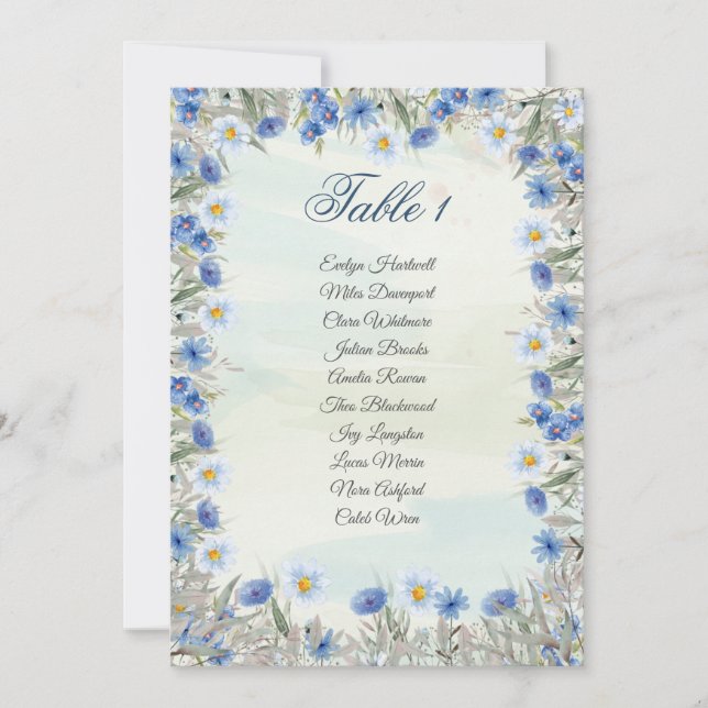 Cartão de Assento de Casamento Floral Azul Elegant (Frente)