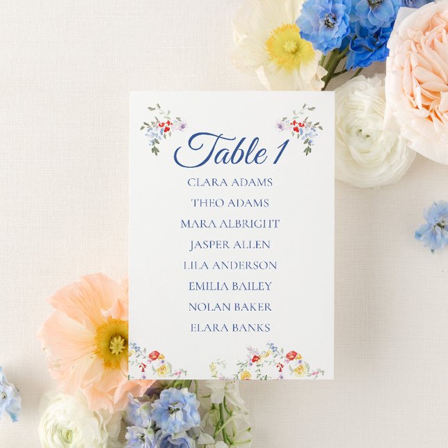 Cartão de Assento de Casamento Floral Azul Suave (Criador carregado)