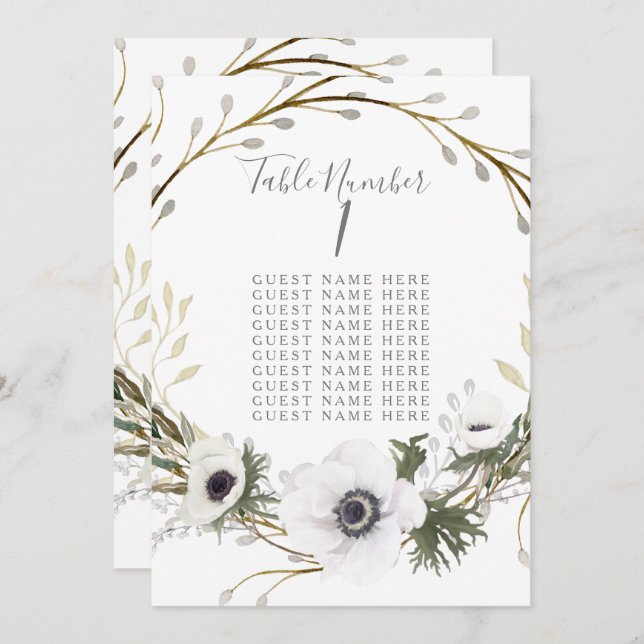 Cartão de Assento de Mesa Anêmona Samambaia Coroa  (Frente/Verso)