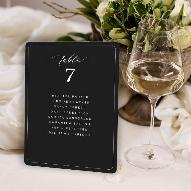 Cartão de assento de mesa de casamento preto minim (Criador carregado)