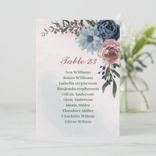 cartão de assento floral rosa azul folhagem