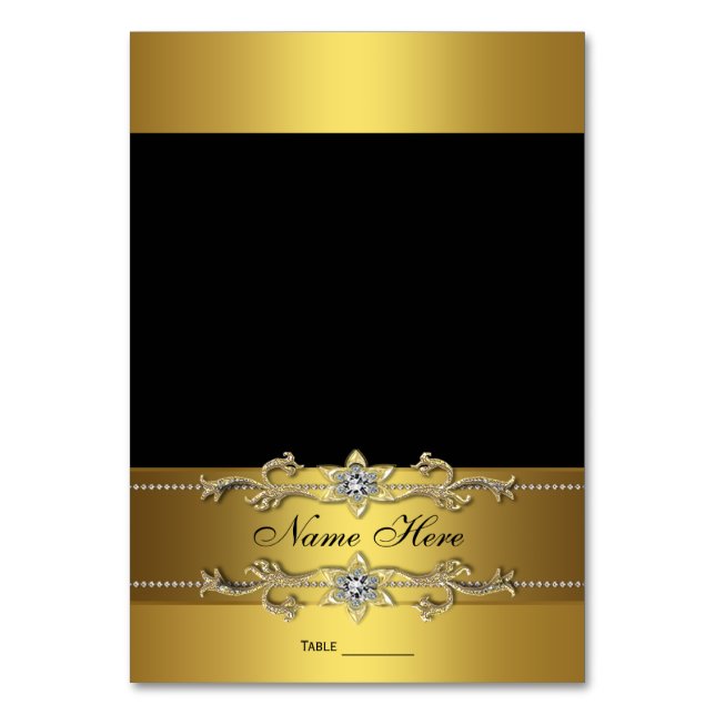 Cartão de Assento Preto e Dourado Elegante (Frente)