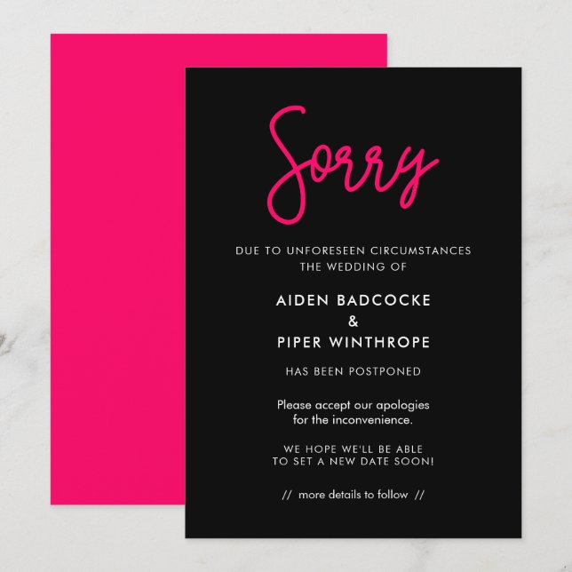 Cartão de atualização de casamento com caligrafia  (Frente/Verso)