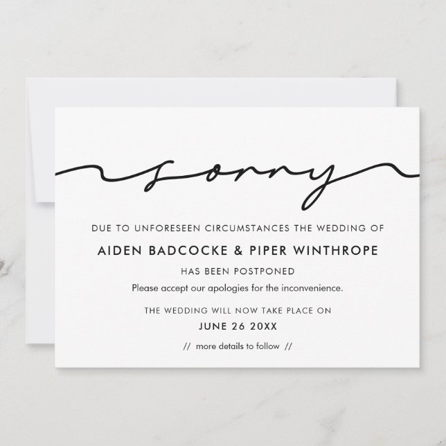 Cartão de atualização de casamento com desculpas e (Frente)