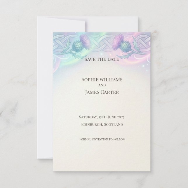 Cartão de Aurora Celtic Thistle Save The Date (Frente)