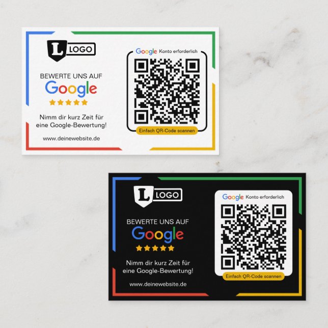 Cartão de avaliação Google com cartão de visita co (Frente/Verso)