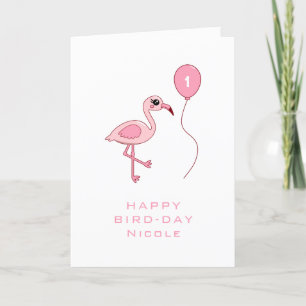 Cartão de Ave Feliz, Flamingo, Rosa-primeiro aniv