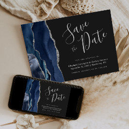 Cartão de aviso de data de casamento azul naval pr
