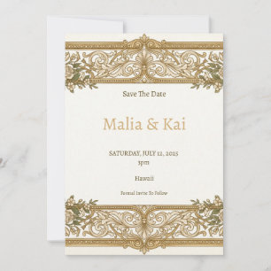Cartão de aviso de data de casamento Ivory Gold Ba