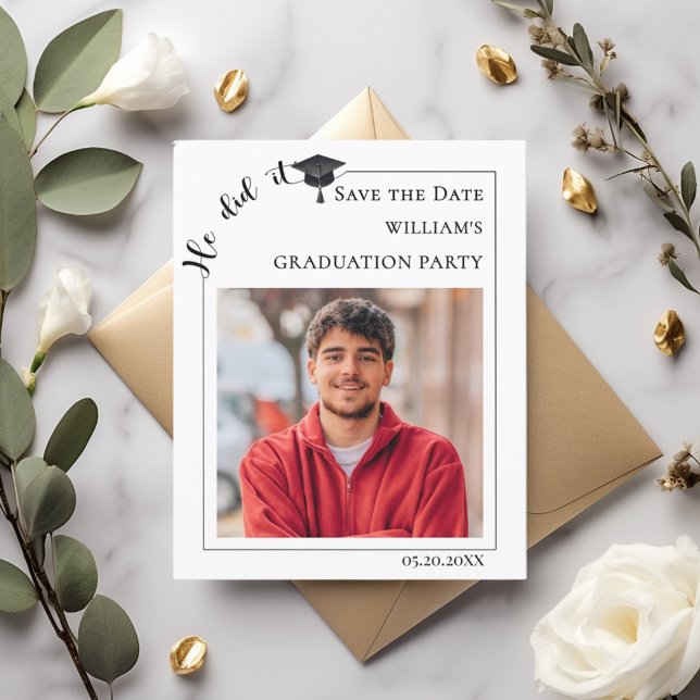 Cartão de aviso de data de formatura com foto mode (Criador carregado)