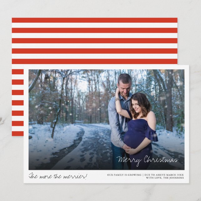 Cartão de Aviso de Gravidez de Foto de Natal (Frente/Verso)