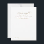 Cartão de Aviso de Ideia Noite de Data de Script D<br><div class="desc">Estes elegantes guiões dourados datam cartões noturnos são a atividade perfeita para uma simples recepção de casamento ou chá de panela. O ouro minimalista e o design branco apresentam tipografia romântica rico com estilo de vidro moderno. Personalizável em qualquer cor. Mantenha o design mínimo e a classe, como está, ou...</div>