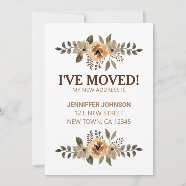 Cartão de Aviso de Mudança da Flora em Aquarela (Frente)