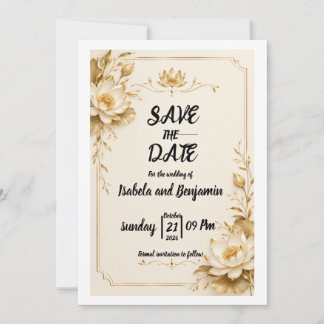 cartão de aviso Golden Lotus Save The Date