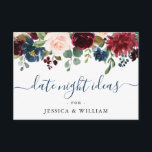 Cartão de Aviso Noite de Data de Chá de panela Bur<br><div class="desc">Cartão de Aviso Noite de Data de Chá de panela Floral Azul Blush Marinho Burgundy.</div>