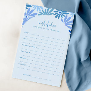 Cartão de Aviso para Bebê, Groovy Floral, Azul e T