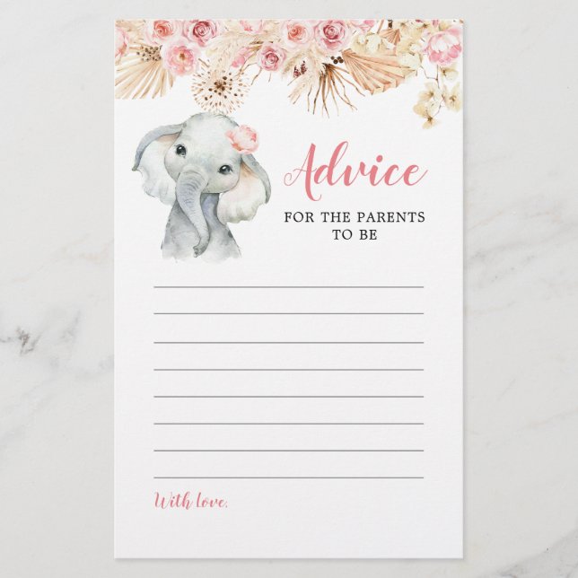 Cartão de Aviso para Chá de fraldas Elefante Rosa  (Frente)