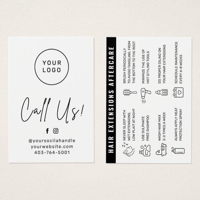 Cartão de Aviso sobre Extensões de Cabelo (Frente & Verso)