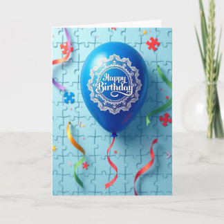 Cartão de Balão Azul de Celebração de Aniversário
