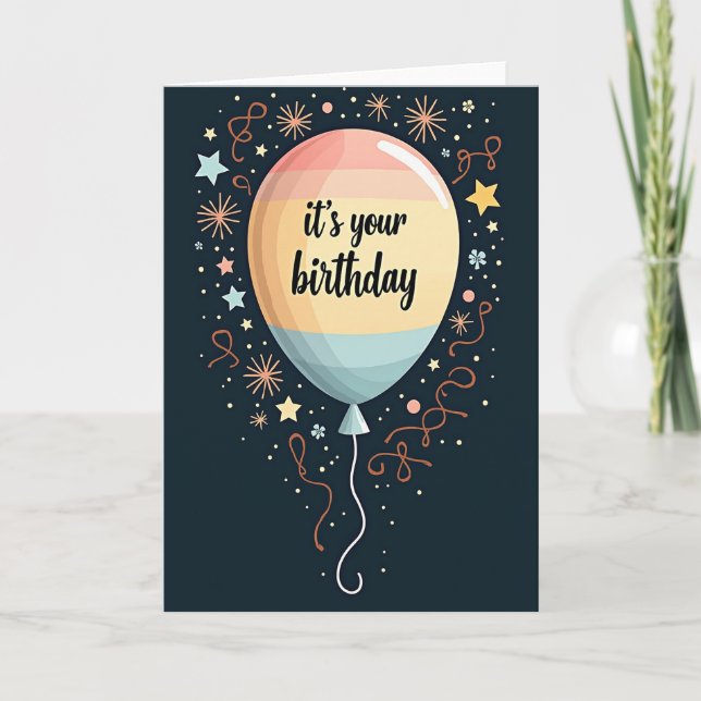 Cartão de balão de aniversário pêssego (Frente)