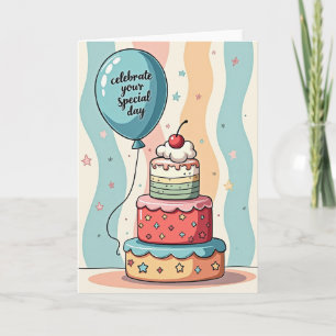 Cartão de Balão de Bolo de Aniversário Doce