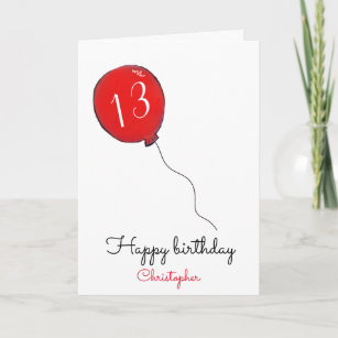 Cartão de balão vermelho de Aniversário 13