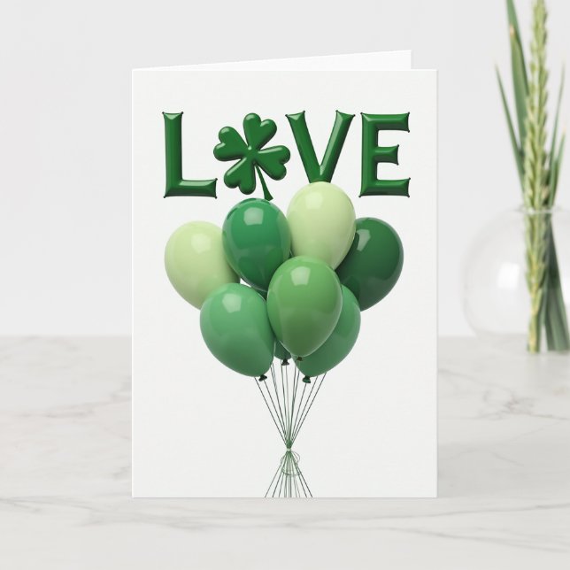 Cartão de Balões de Amor Verde (Frente)