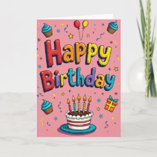 Cartão de Balões de Aniversário Coloridos