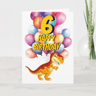 Cartão de Balões de Aniversário do Dinossaur T Rex