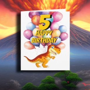 Cartão de Balões de Aniversário do Dinossaur T Rex