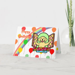 Cartão de Balões de Aniversário do Labrador Amarel