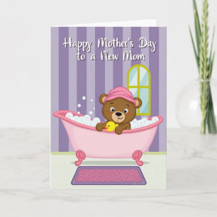 Cartão de Banho de Urso para Nova Mamãe Querida