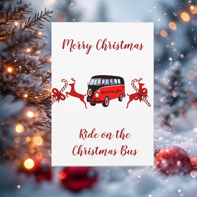 Cartão de Barramento de Natal para Rebeldes Vermel (Red Reindeers Candy Stick Christmas Bus Card)