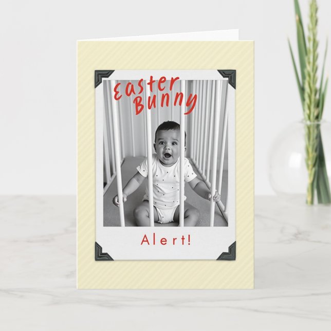 Cartão de Bebê Alerta Coelho de Páscoa (Frente)