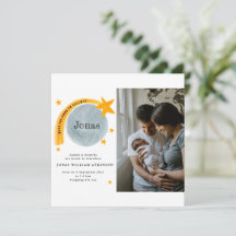 Cartão de Bebê de Star Moon com Nascimento em Aqua