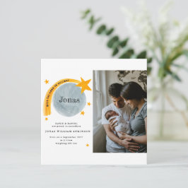 Cartão de Bebê de Star Moon com Nascimento em Aqua