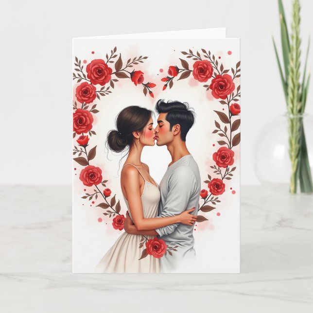 Cartão de Beijo de Rosas Vermelhas Românticas (Frente)