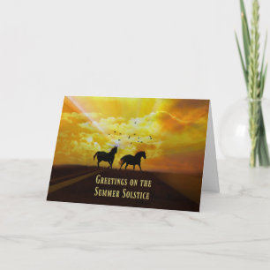 Cartão de Bênção de Solstício de Verão com Cavalos