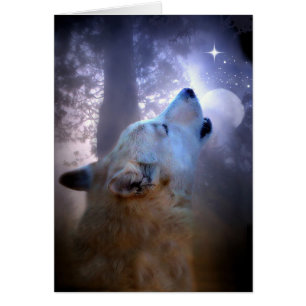 Cartão de Bênção Solstício Wolf and Moon Wint