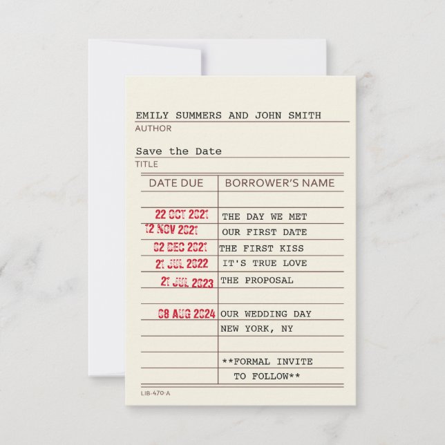 Cartão de Biblioteca Antigo Salva a Data (Frente)