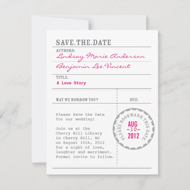 Cartão de Biblioteca Salvar a Data (Frente)