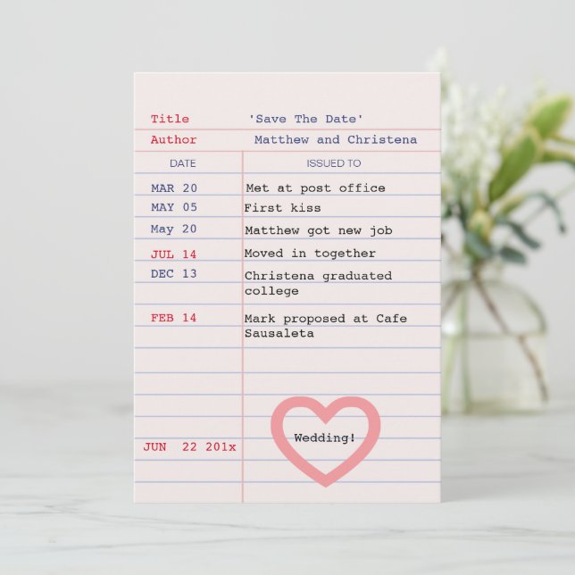 Cartão de Biblioteca Salve a Data (Em pé/Frente)