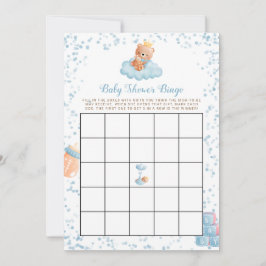 Cartão de Bingo Azul de Chá de fraldas do Boy Bear