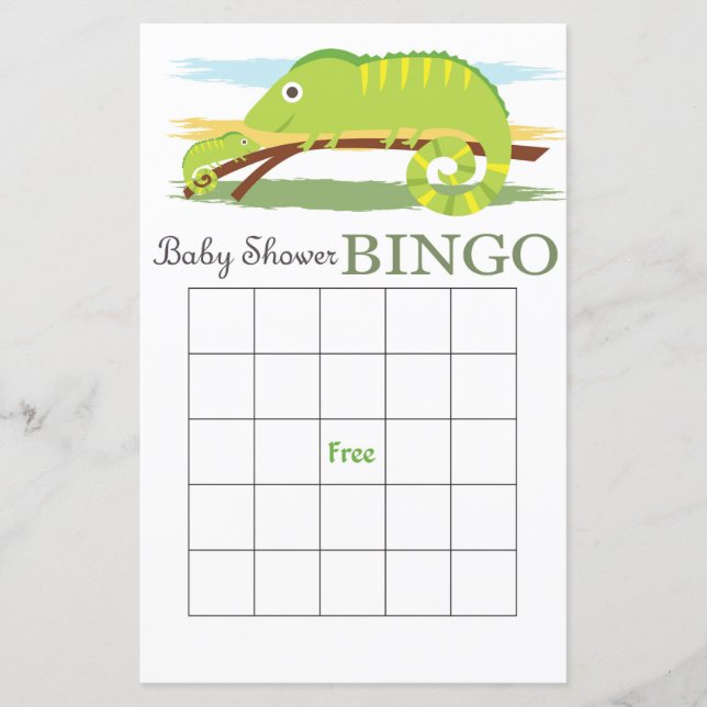 Cartão de bingo chá de fraldas Chameleon (Frente)