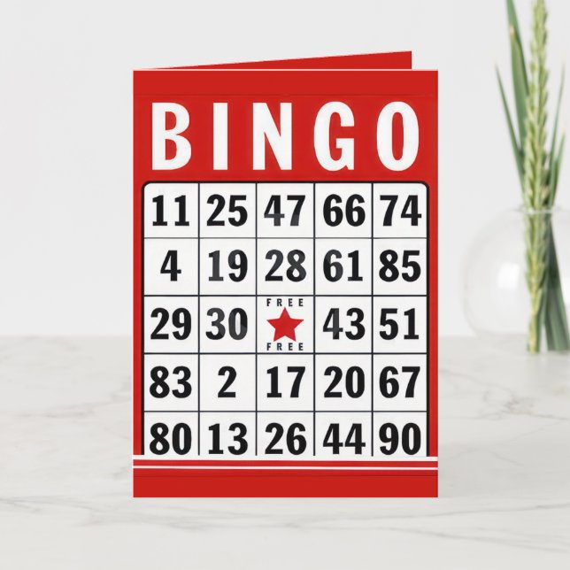 Cartão de Bingo de Aniversário Vermelho e Branco (Frente)