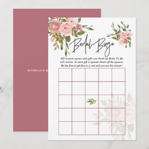 Cartão de Bingo de casamento com flores em aquarel