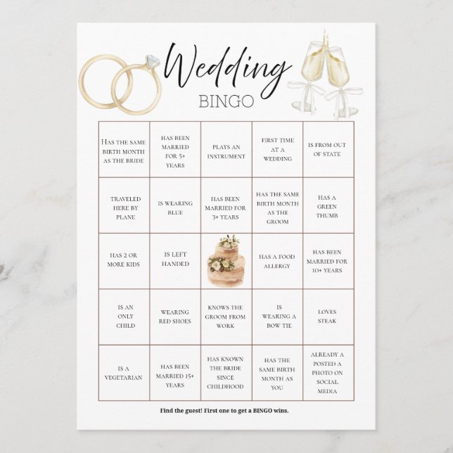 Cartão de Bingo de Casamento Personalizável & Mode (Frente)
